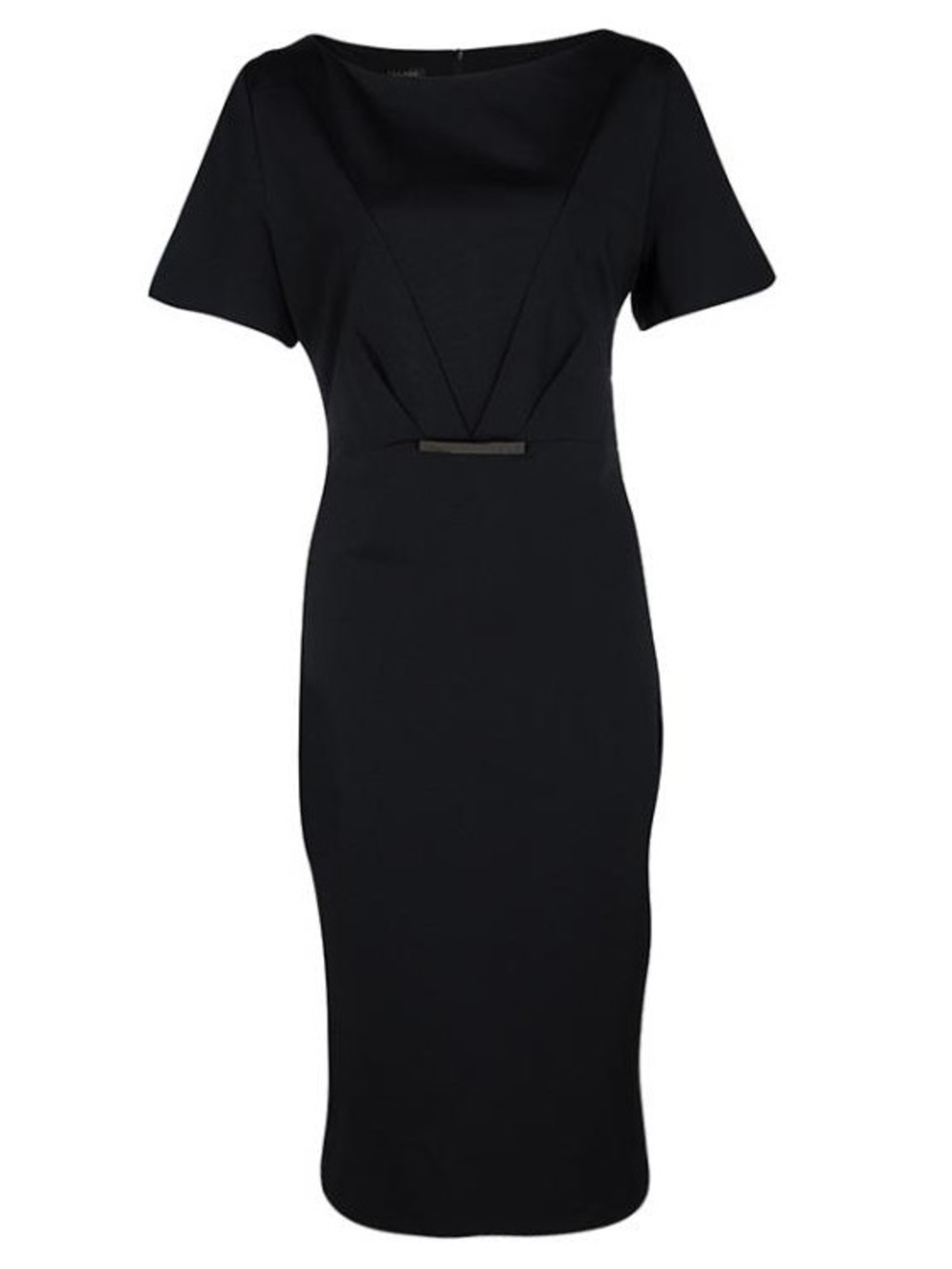 Classic Black Sheath Dress with Decorative Bar